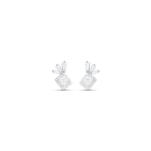 the earring studs: focal diamond + pave + artful tapered diamond baguette spray<span class='visuallyhidden'>; shop help at 760-978-9297.</span>